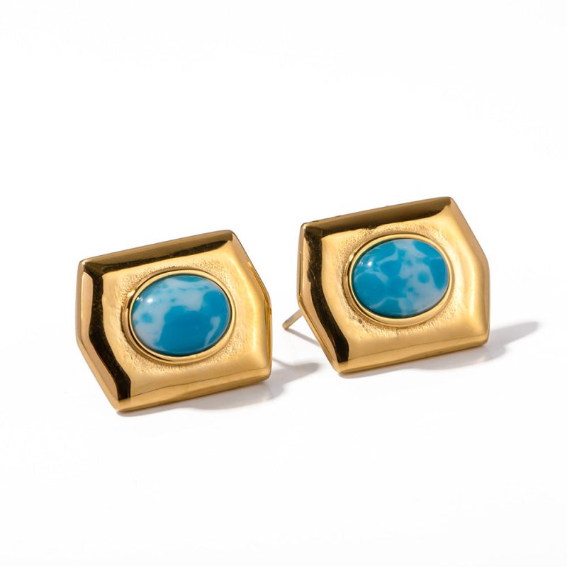 Rectangle Earrings: Sea-pattern Stone Glamour-Jewearrings