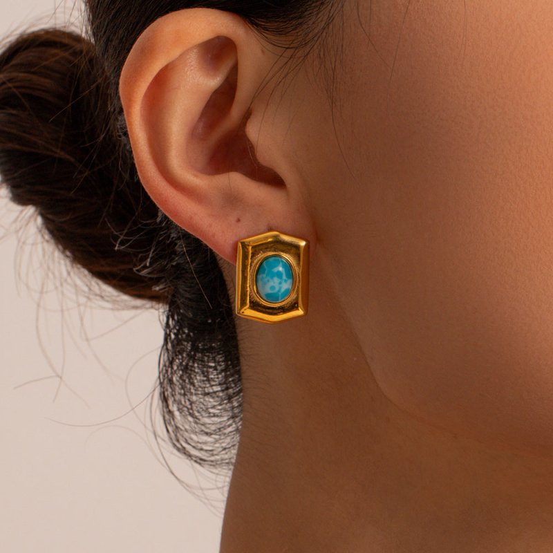 Rectangle Earrings: Sea-pattern Stone Glamour-Jewearrings