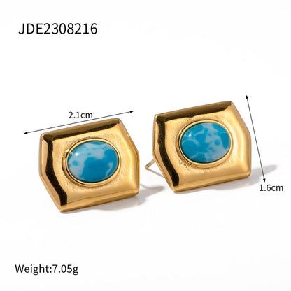 Rectangle Earrings: Sea-pattern Stone Glamour-Jewearrings