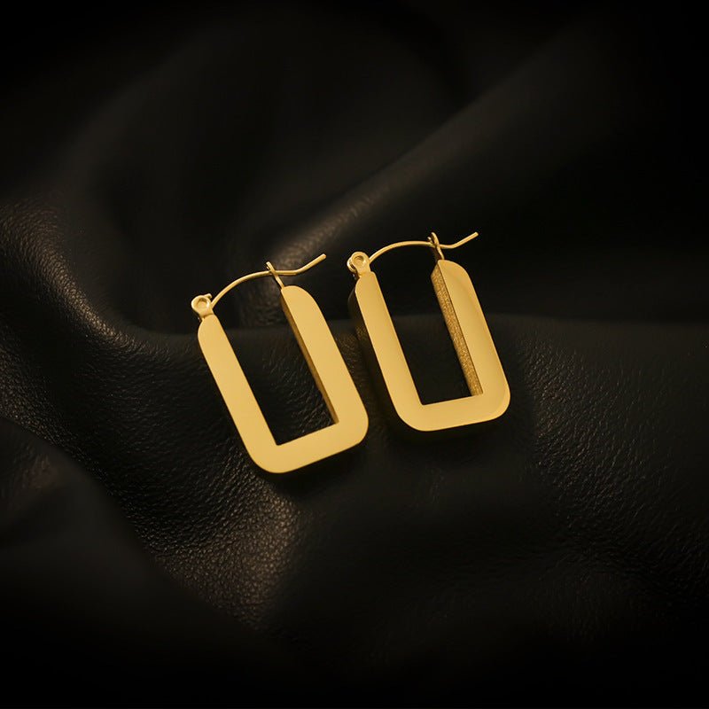 Rectangle Earrings: Titanium Steel Clip Elegance-Jewearrings