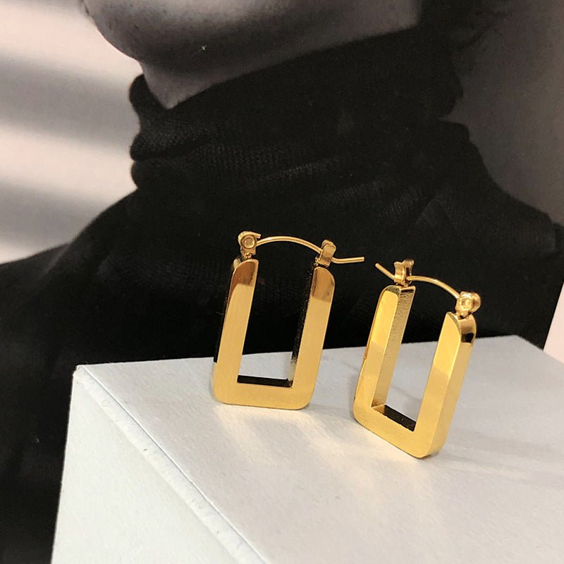 Rectangle Earrings: Titanium Steel Clip Elegance-Jewearrings