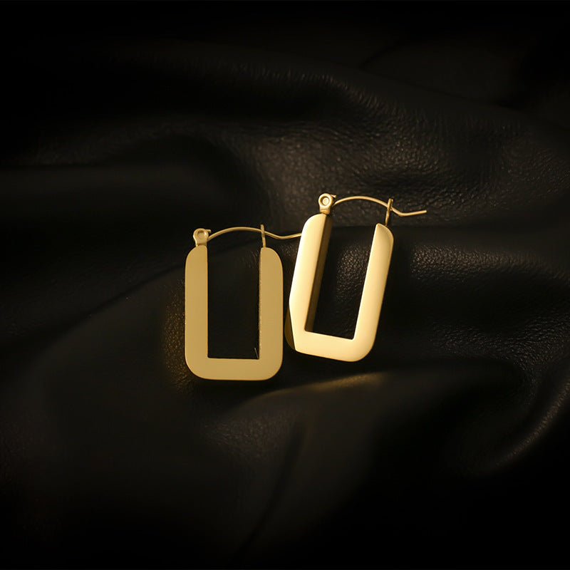 Rectangle Earrings: Titanium Steel Clip Elegance-Jewearrings