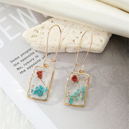 Rectangle Earrings: Transparent Floral Style-Jewearrings