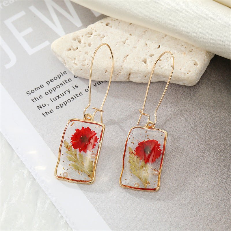 Rectangle Earrings: Transparent Floral Style-Jewearrings