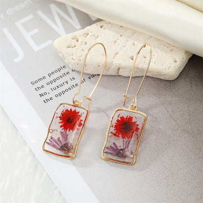 Rectangle Earrings: Transparent Floral Style-Jewearrings