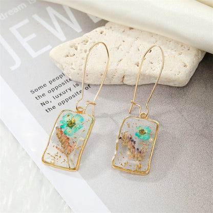 Rectangle Earrings: Transparent Floral Style-Jewearrings