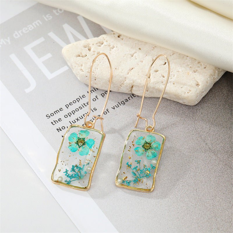 Rectangle Earrings: Transparent Floral Style-Jewearrings