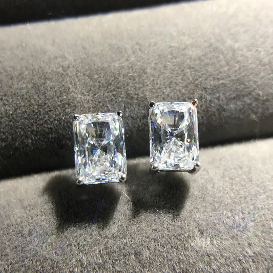 Rectangular Four-prong Simulated Diamond Zircon Stud Earrings Earrings-Jewearrings