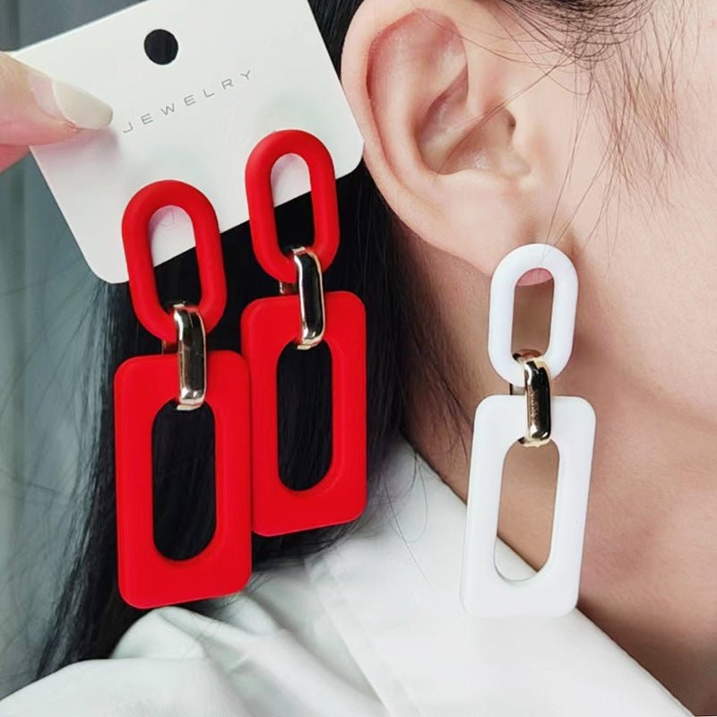 Rectangular Hollow Out Stitching Acrylic Earrings Retro-Jewearrings