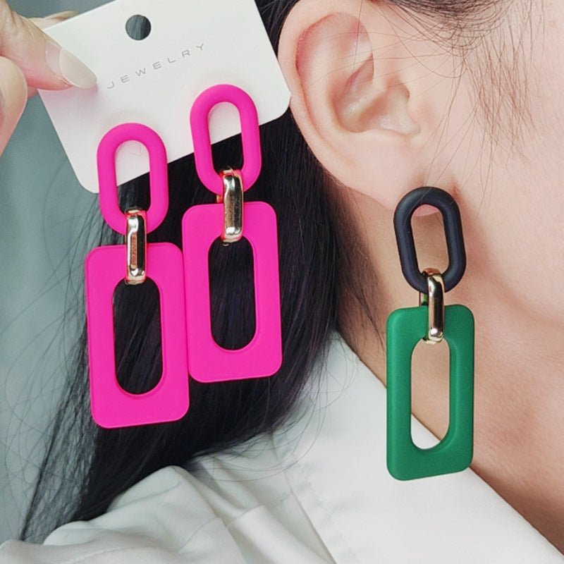 Rectangular Hollow Out Stitching Acrylic Earrings Retro-Jewearrings