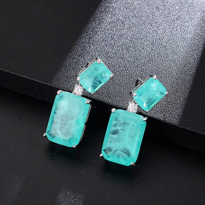 Rectangular Sea Blue Gemstone Earrings Earrings With High Quality-Jewearrings