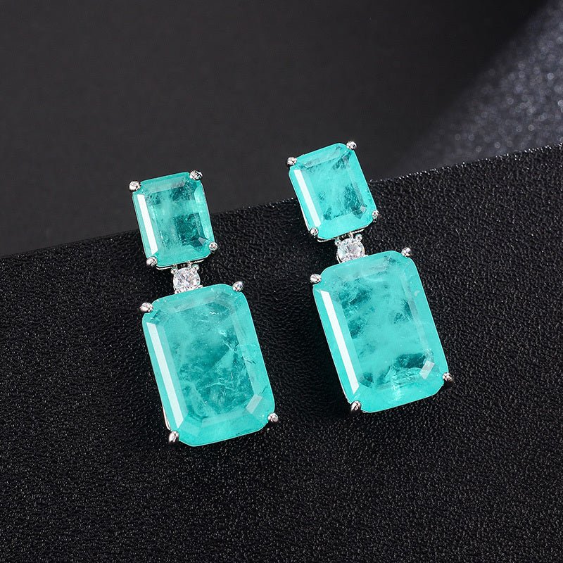 Rectangular Sea Blue Gemstone Earrings Earrings With High Quality-Jewearrings