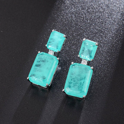 Rectangular Sea Blue Gemstone Earrings Earrings With High Quality-Jewearrings