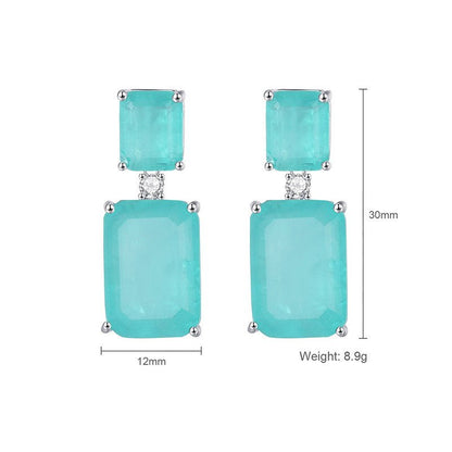 Rectangular Sea Blue Gemstone Earrings Earrings With High Quality-Jewearrings