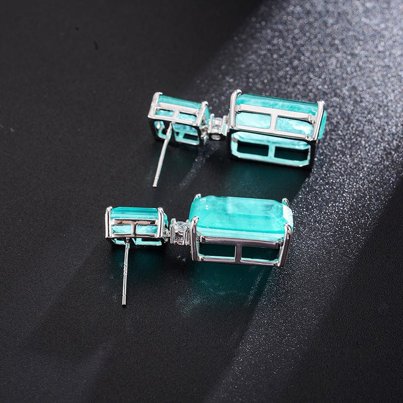 Rectangular Sea Blue Gemstone Earrings Earrings With High Quality-Jewearrings