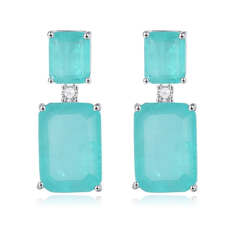 Rectangular Sea Blue Gemstone Earrings Earrings With High Quality-Jewearrings