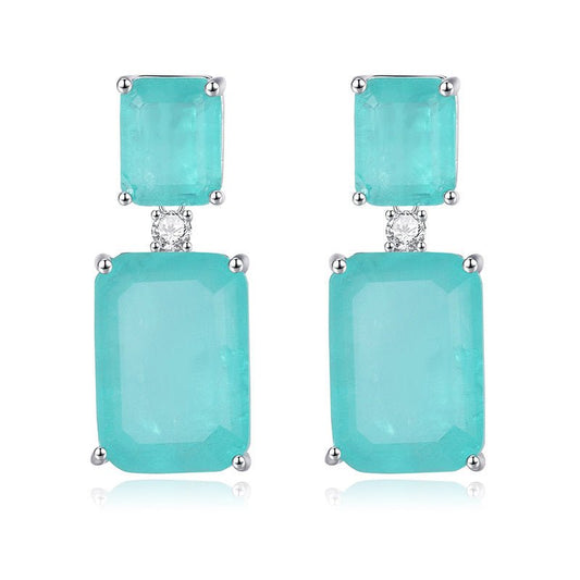 Rectangular Sea Blue Gemstone Earrings Earrings With High Quality-Jewearrings