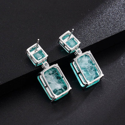 Rectangular Sea Blue Gemstone Earrings Earrings With High Quality-Jewearrings