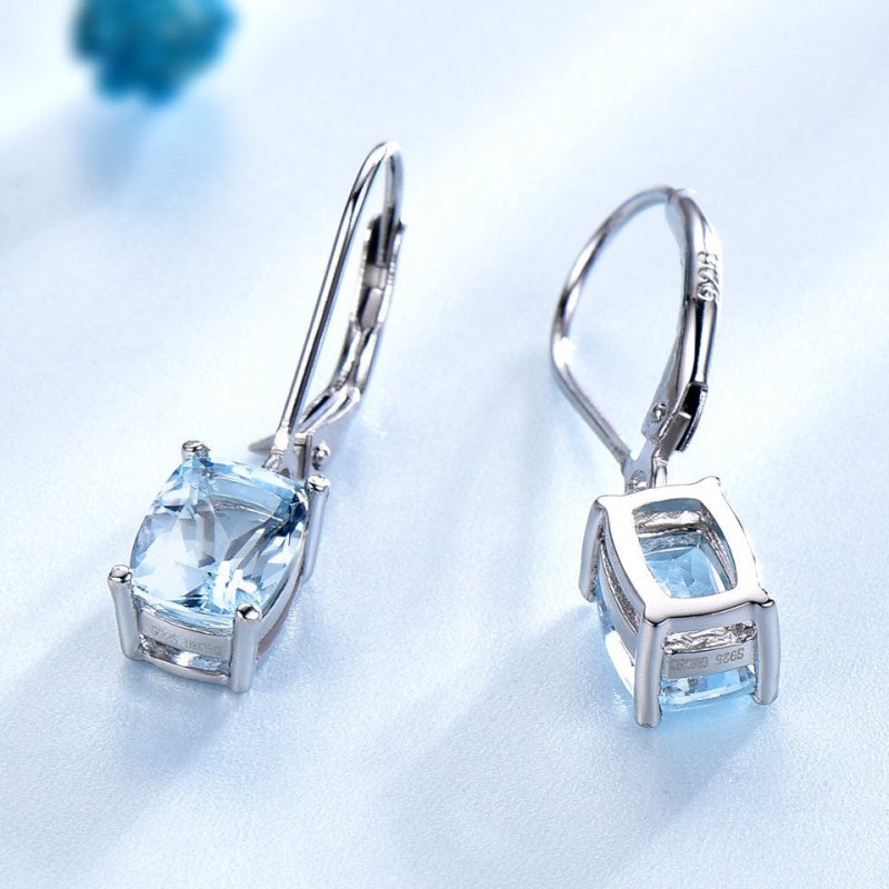 Rectangular Sky Blue Topaz Earrings And Pendant Set-Jewearrings