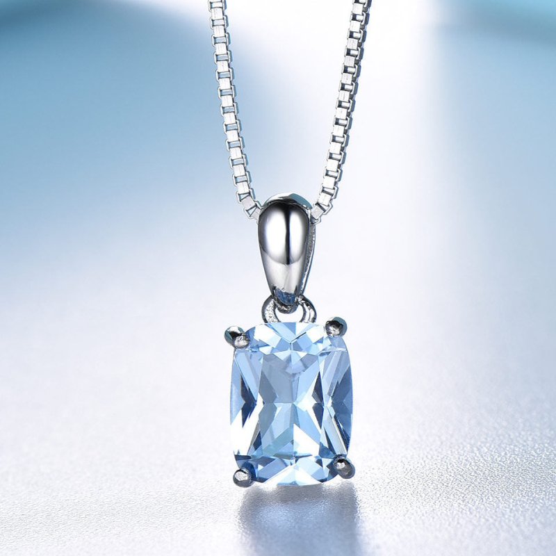 Rectangular Sky Blue Topaz Earrings And Pendant Set-Jewearrings