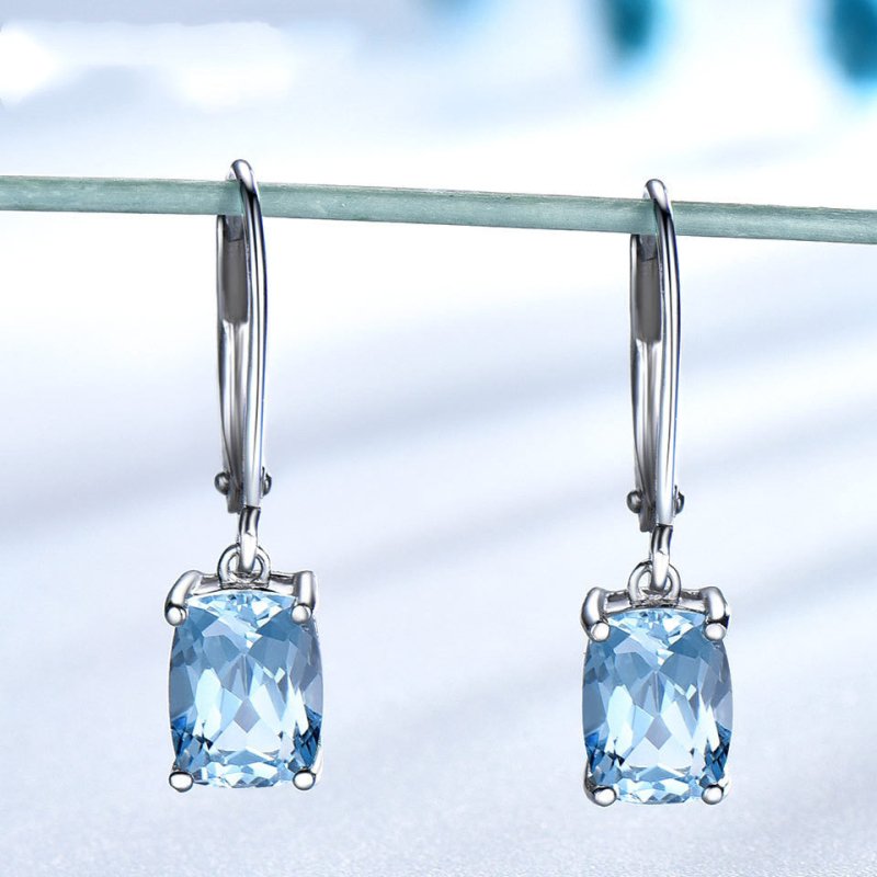 Rectangular Sky Blue Topaz Earrings And Pendant Set-Jewearrings