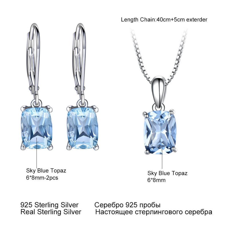 Rectangular Sky Blue Topaz Earrings And Pendant Set-Jewearrings