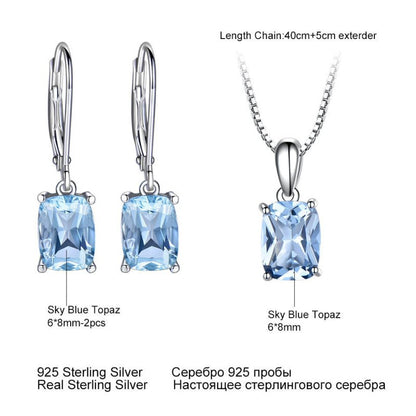 Rectangular Sky Blue Topaz Earrings And Pendant Set-Jewearrings