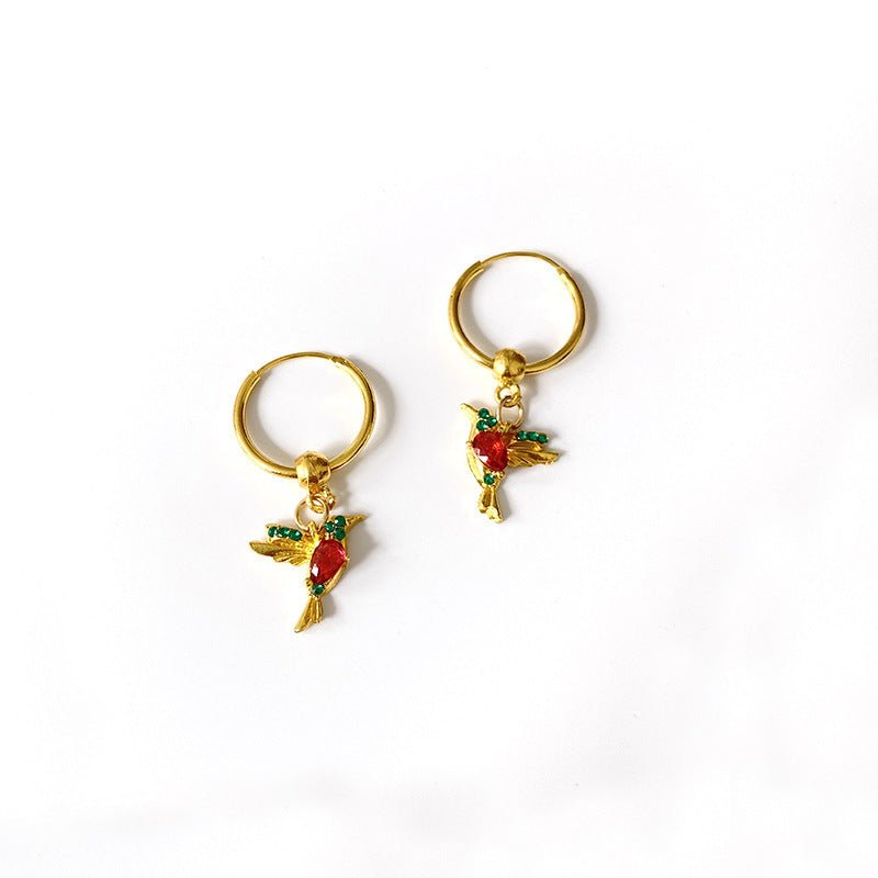 Red and blue mixed zirconium wings bird earrings-Jewearrings