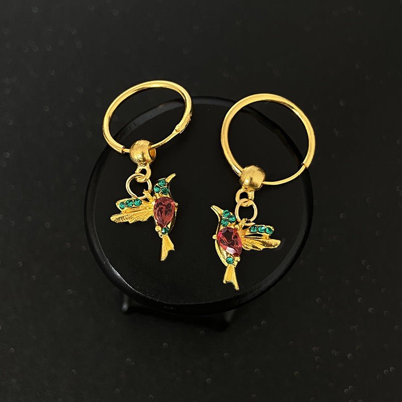 Red and blue mixed zirconium wings bird earrings-Jewearrings