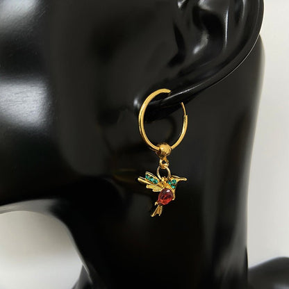 Red and blue mixed zirconium wings bird earrings-Jewearrings