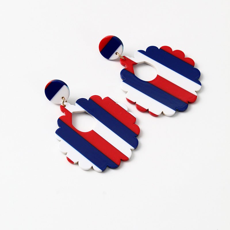 Red, White And Blue Stripes Acetate Earrings-Jewearrings