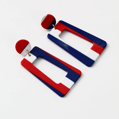 Red, White And Blue Stripes Acetate Earrings-Jewearrings