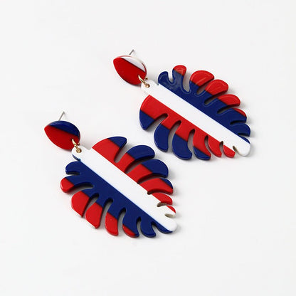 Red, White And Blue Stripes Acetate Earrings-Jewearrings