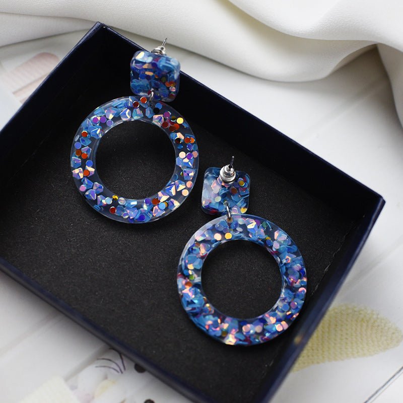 Resin Colored Sequins Acrylic Earrings-Jewearrings