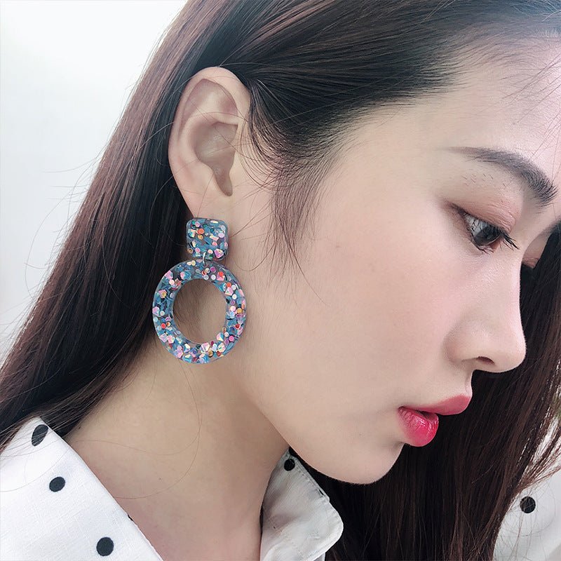 Resin Colored Sequins Acrylic Earrings-Jewearrings