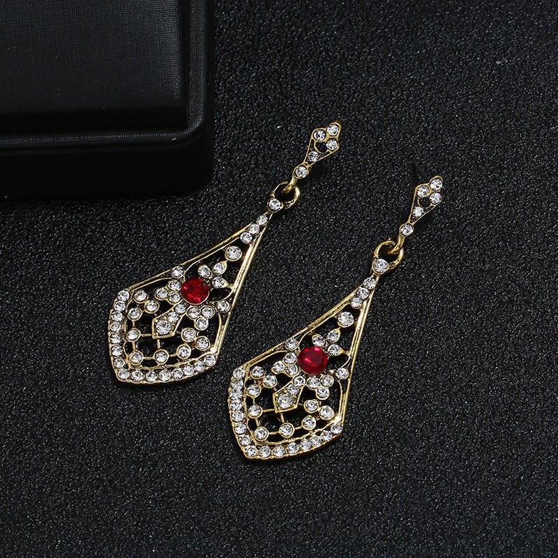 Retro Alloy Diamond Cutout Drop Earrings-Jewearrings