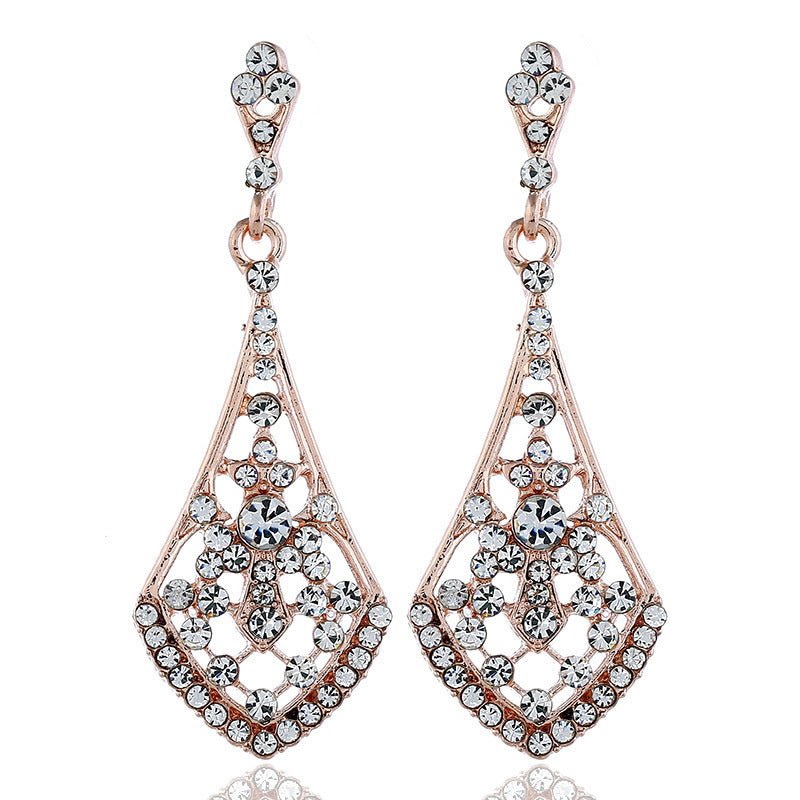 Retro Alloy Diamond Cutout Drop Earrings-Jewearrings