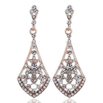 Retro Alloy Diamond Cutout Drop Earrings-Jewearrings