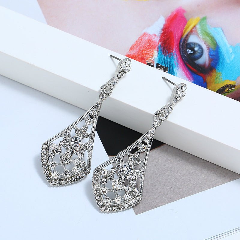 Retro Alloy Diamond Cutout Drop Earrings-Jewearrings