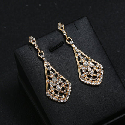 Retro Alloy Diamond Cutout Drop Earrings-Jewearrings