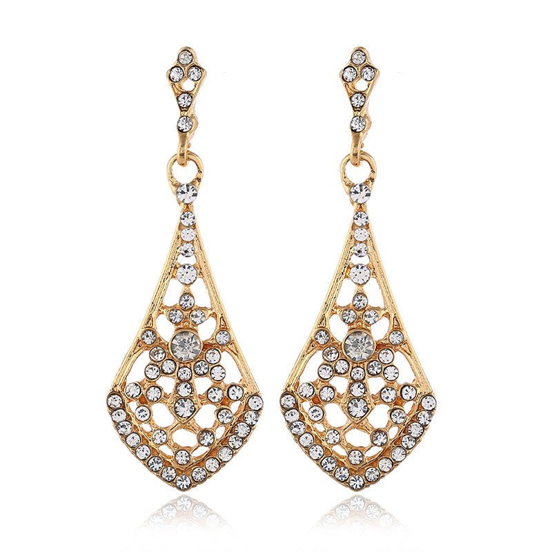 Retro Alloy Diamond Cutout Drop Earrings-Jewearrings