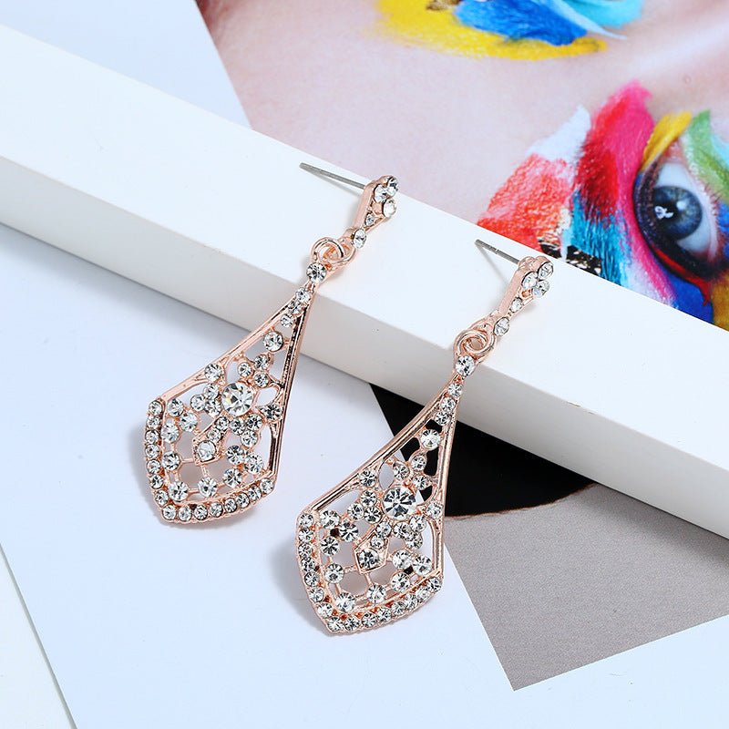 Retro Alloy Diamond Cutout Drop Earrings-Jewearrings