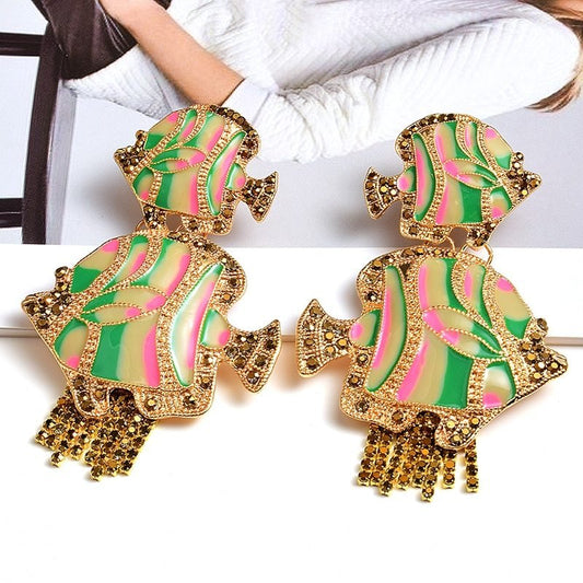 Retro alloy diamond drop oil tassel earrings-Jewearrings