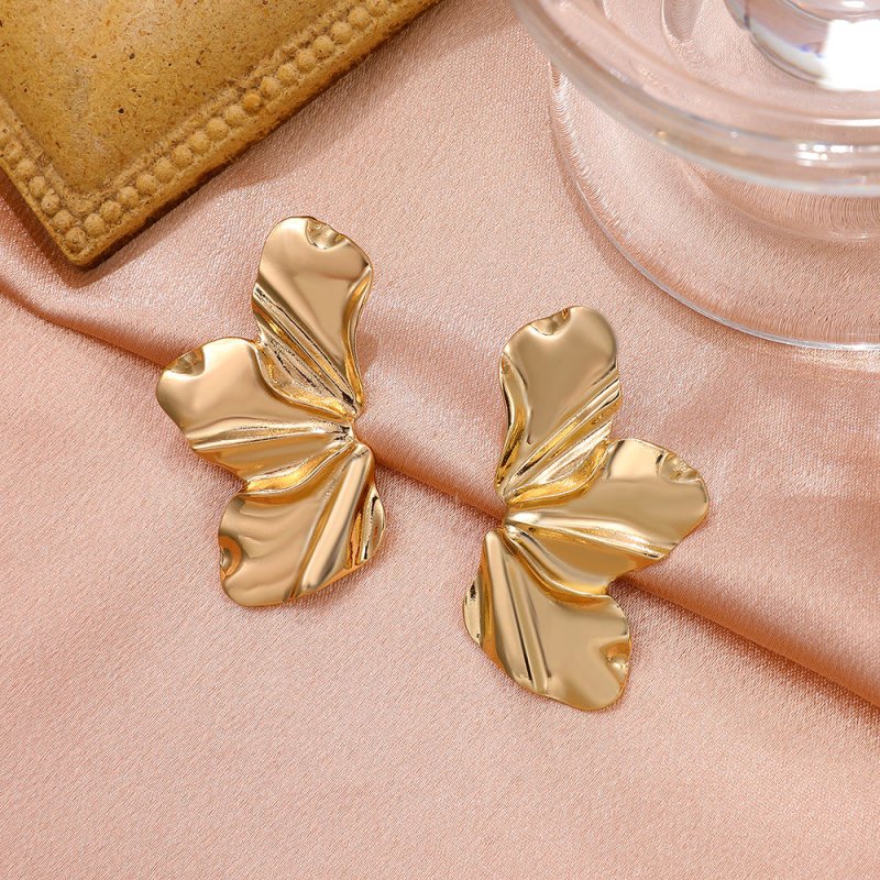 Retro Exaggerated Gold Flower Stud Earrings Simple Temperament-Jewearrings