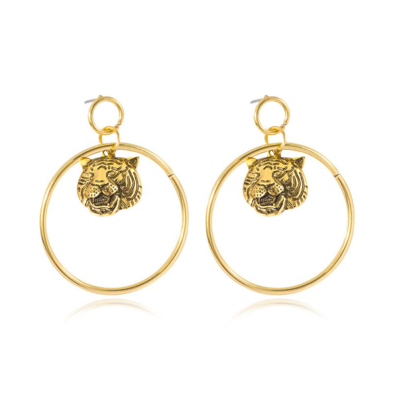 Retro Exaggerated Lion Head Big Circle Earrings-Jewearrings