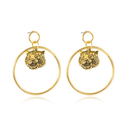 Retro Exaggerated Lion Head Big Circle Earrings-Jewearrings