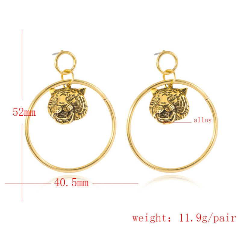 Retro Exaggerated Lion Head Big Circle Earrings-Jewearrings