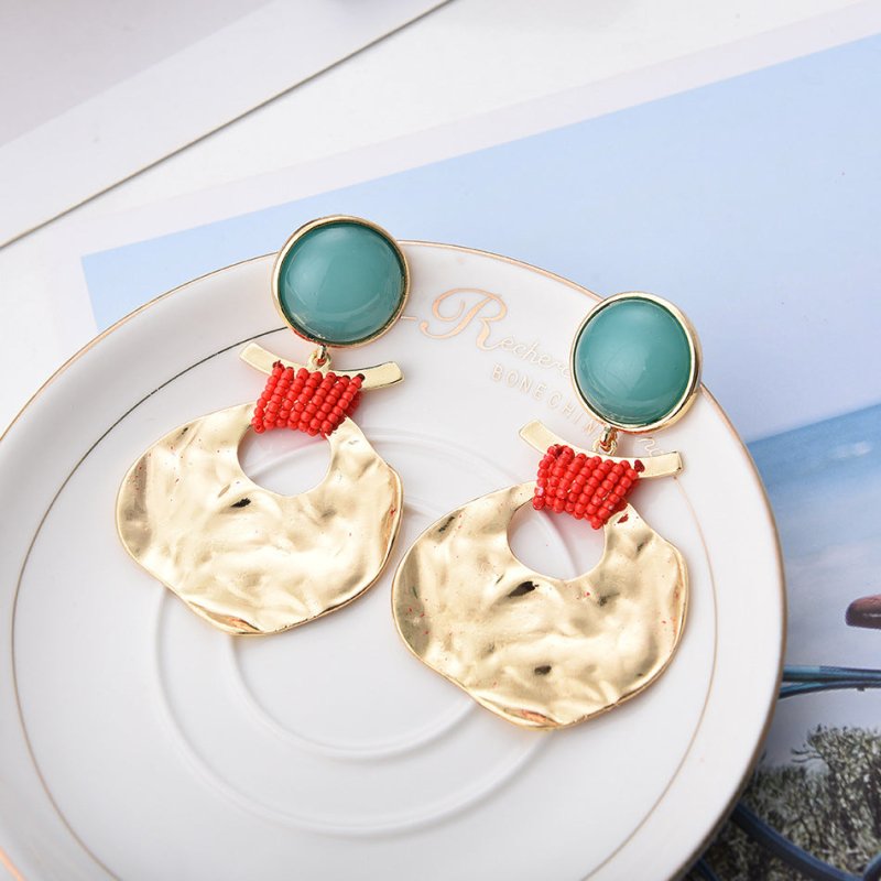 Retro Fashion Personality Metal Disc Acrylic Resin Earrings Big Earrings European And American Net Red New Earrings-Jewearrings