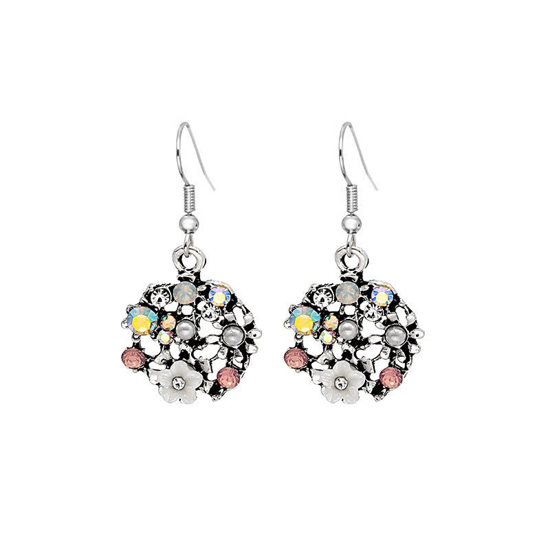 Retro Fashion Temperament Hollow Diamond Shell Flower Earrings-Jewearrings