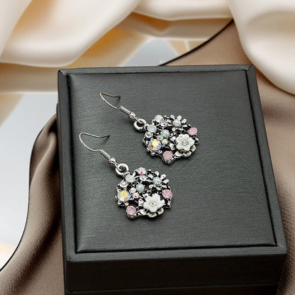 Retro Fashion Temperament Hollow Diamond Shell Flower Earrings-Jewearrings